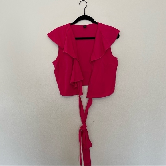 New in package shein hot pink ruffle wrap around tie top sz.S(4) - Picture 1 of 3